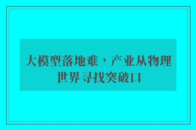 大模型落地难，产业从物理世界寻找突破口