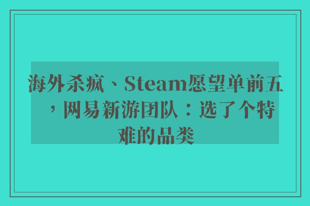 海外杀疯、Steam愿望单前五，网易新游团队：选了个特难的品类