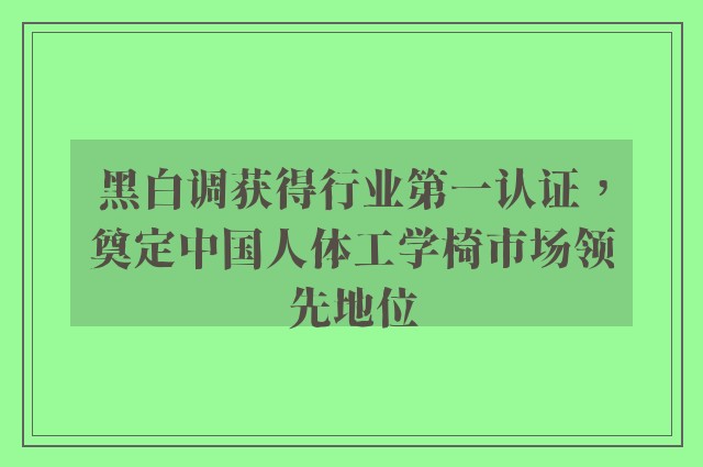 黑白调获得行业第一认证，奠定中国人体工学椅市场领先地位