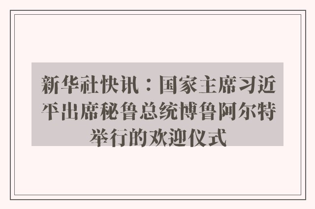 新华社快讯：国家主席习近平出席秘鲁总统博鲁阿尔特举行的欢迎仪式