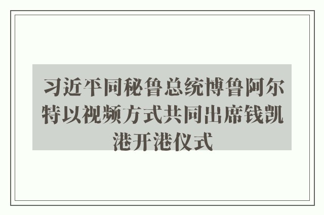 习近平同秘鲁总统博鲁阿尔特以视频方式共同出席钱凯港开港仪式