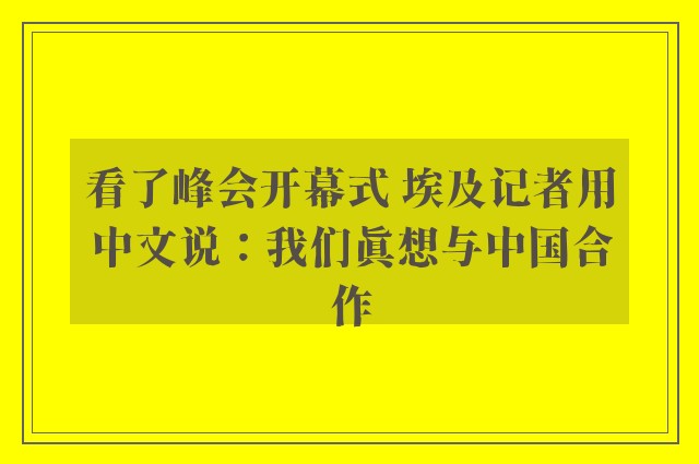 看了峰会开幕式 埃及记者用中文说：我们真想与中国合作